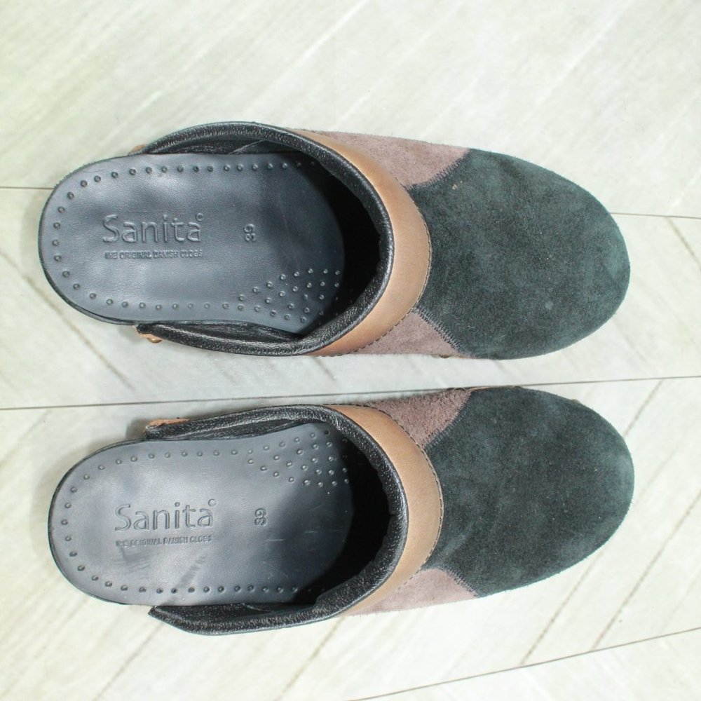 Sanita Black Suede Slip On Slide Studded Clogs Mules Size 39 US 9 - Picture 6 of 8